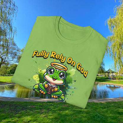 Fully Rely On God T-Shirt, F.R.O.G. Christian Graphic Tee, Cute Frog Faith-Inspired Shirt, Inspirational Religious Apparel