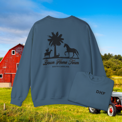 Down Home Farm South Carolina Crewneck Sweatshirt, Rustic Farm Logo Pullover, Palmetto Tree and Animal Silhouette Design, Cozy Country Apparel, DHF Sweater