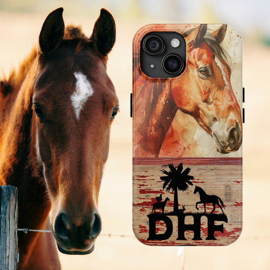 DHF Horse Art Phone Case, Down Home Farm South Carolina Design, Rustic Farm and Palmetto Tree Graphic, Durable Country Style Cover