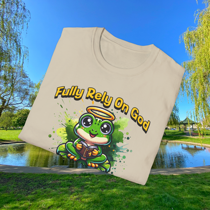 Fully Rely On God T-Shirt, F.R.O.G. Christian Graphic Tee, Cute Frog Faith-Inspired Shirt, Inspirational Religious Apparel