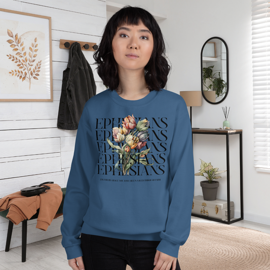 Ephesians 2:8 Floral Sweatshirt, Christian Faith Pullover, Grace and Salvation Bible Verse Crewneck, Inspirational Religious Apparel