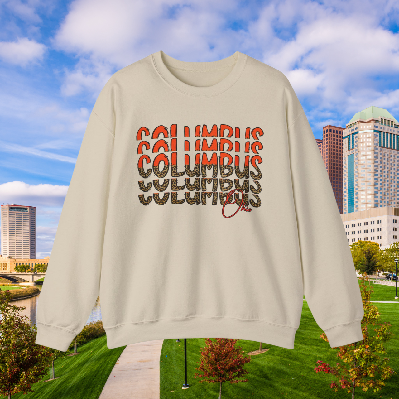 Personalized City and State Crewneck Sweatshirt, Leopard Print Text, Fall Fashion, Cozy Crewneck