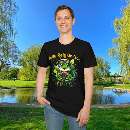 Fully Rely On God T-Shirt, F.R.O.G. Christian Graphic Tee, Cute Frog Faith-Inspired Shirt, Inspirational Religious Apparel