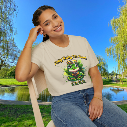 Fully Rely On God T-Shirt, F.R.O.G. Christian Graphic Tee, Cute Frog Faith-Inspired Shirt, Inspirational Religious Apparel