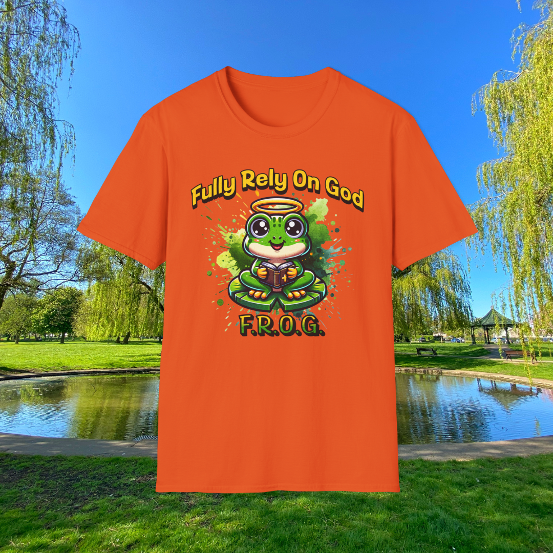 Fully Rely On God T-Shirt, F.R.O.G. Christian Graphic Tee, Cute Frog Faith-Inspired Shirt, Inspirational Religious Apparel