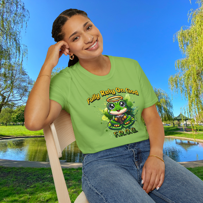 Fully Rely On God T-Shirt, F.R.O.G. Christian Graphic Tee, Cute Frog Faith-Inspired Shirt, Inspirational Religious Apparel