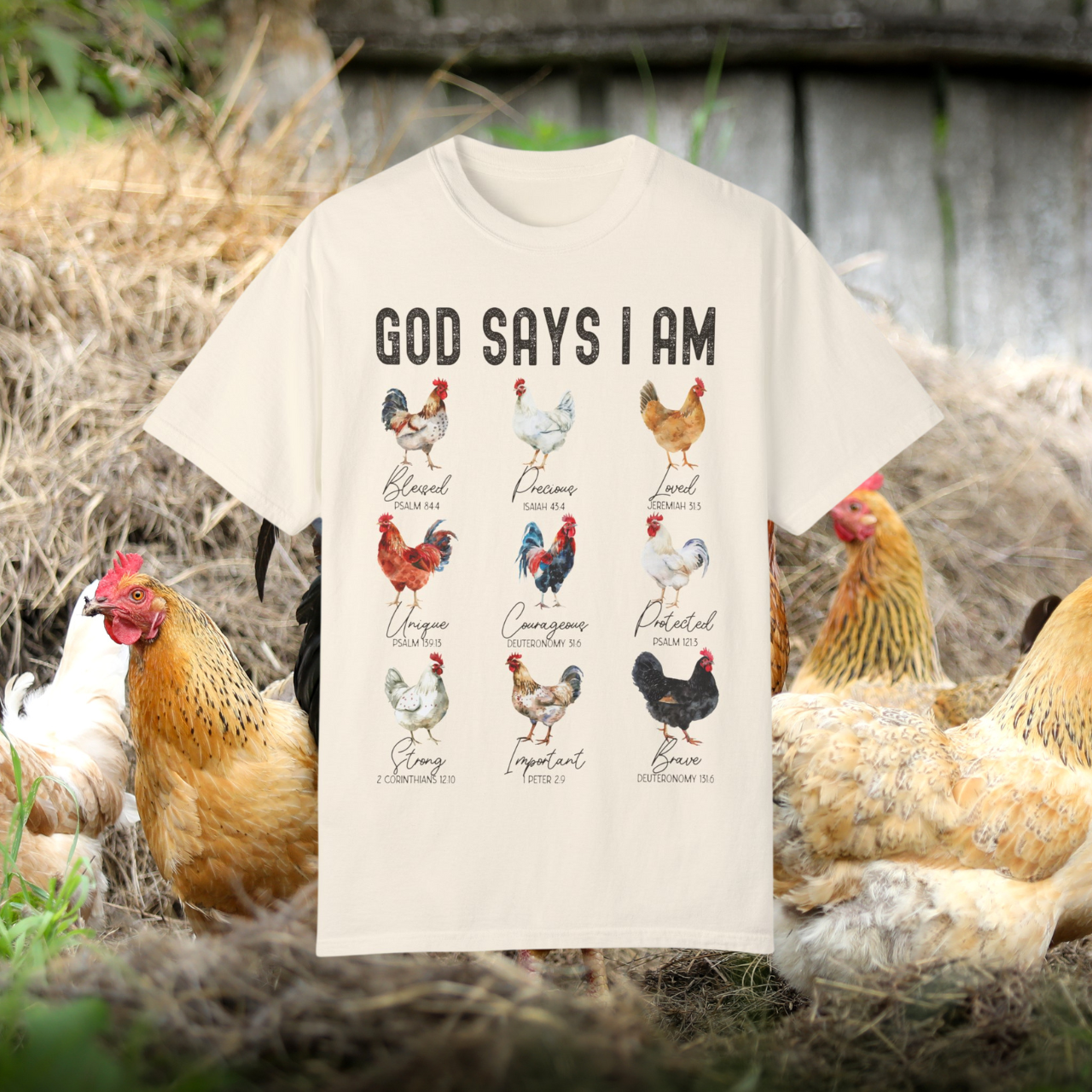 God Says I Am Chicken T-Shirt, Christian Farm Tee, Bible Verse Shirt, Inspirational Faith Shirt, Unique Rooster Design Tee, Religious Graphic Tee