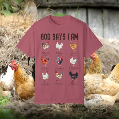 God Says I Am Chicken T-Shirt, Christian Farm Tee, Bible Verse Shirt, Inspirational Faith Shirt, Unique Rooster Design Tee, Religious Graphic Tee