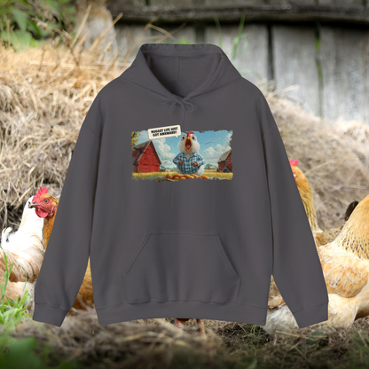 Funny Chicken Hoodie, 'Nugget Life Just Got Awkward' Sweatshirt, Farmhouse Humor Gift, Poultry Lover Hoodie, Quirky Barnyard Design Hooded Sweatshirt