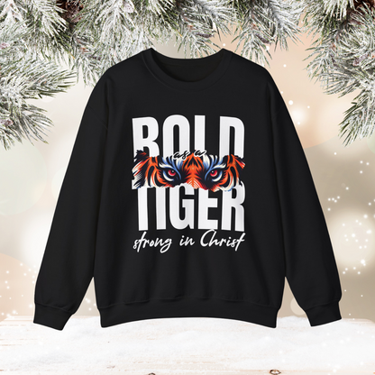 Bold as a Tiger Strong in Christ Sweatshirt - Christian Faith-Based Crewneck - Inspirational Religious Apparel