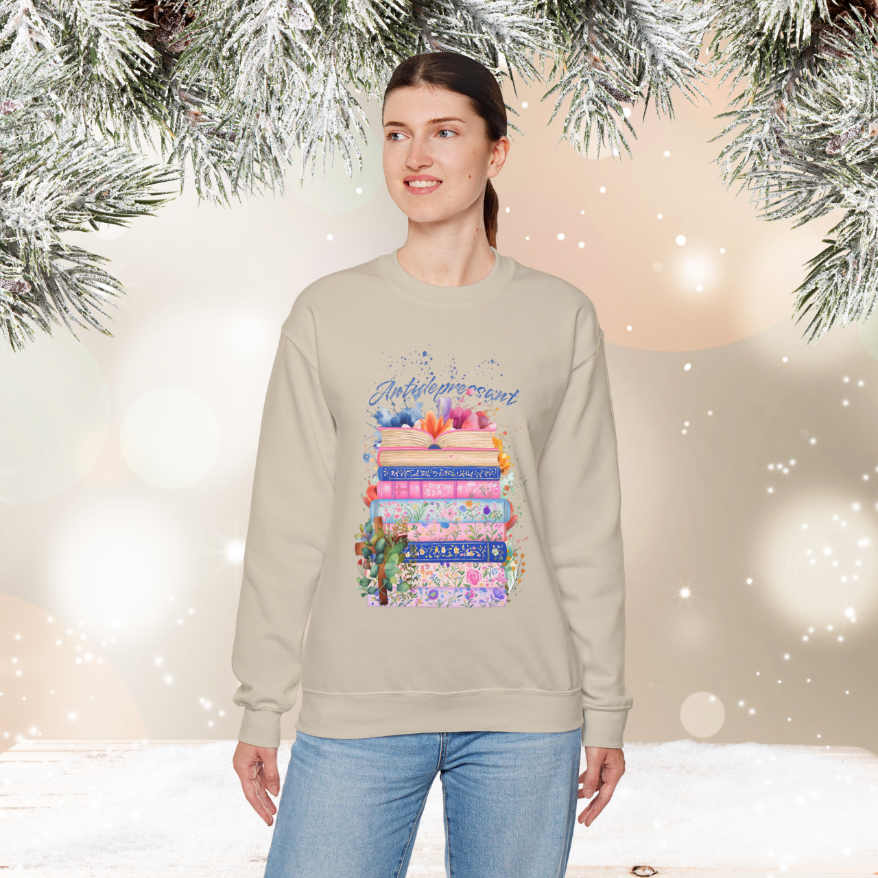 Antidepressant Bible Book Stack Crewneck Sweatshirt - Floral Cozy Reading Sweater - Book Lover Gift Apparel- Cozy Religious Apparel