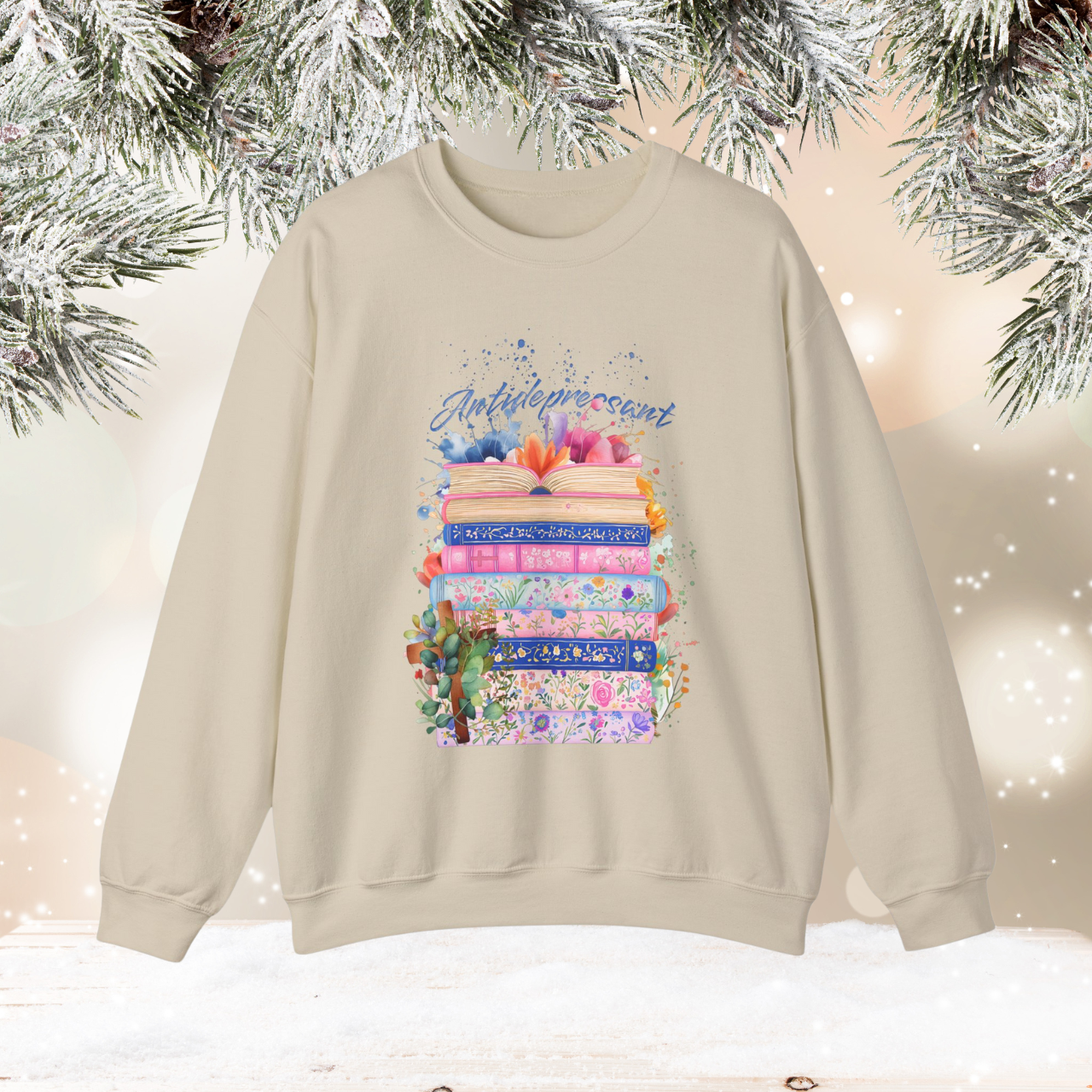 Antidepressant Bible Book Stack Crewneck Sweatshirt - Floral Cozy Reading Sweater - Book Lover Gift Apparel- Cozy Religious Apparel