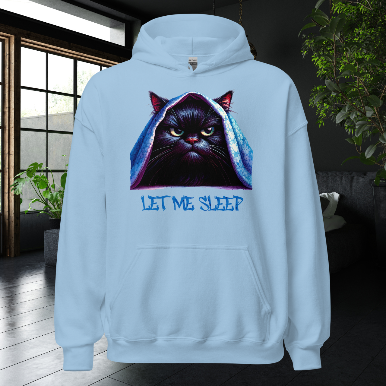 Let Me Sleep Hoodie, Funny Grumpy Cat Sweatshirt, Cozy Lazy Day Apparel, Cat Lover Gift, Oversized Relaxed Hoodie for Sleep Enthusiasts Hooded Sweatshirt