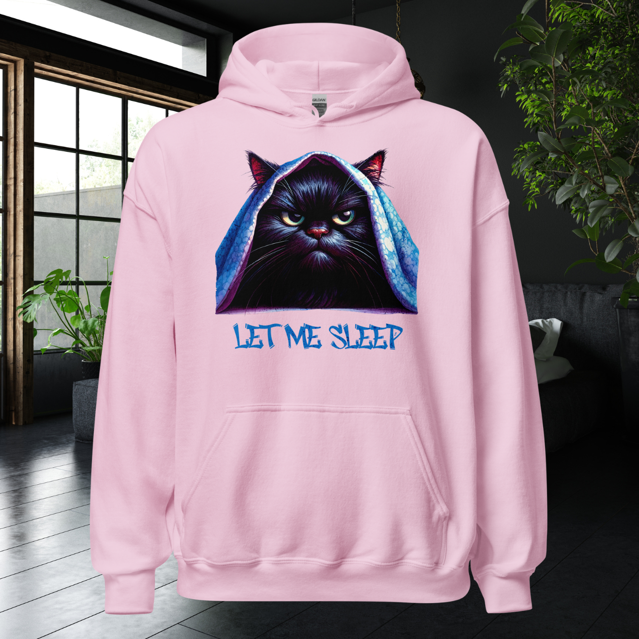 Let Me Sleep Hoodie, Funny Grumpy Cat Sweatshirt, Cozy Lazy Day Apparel, Cat Lover Gift, Oversized Relaxed Hoodie for Sleep Enthusiasts Hooded Sweatshirt