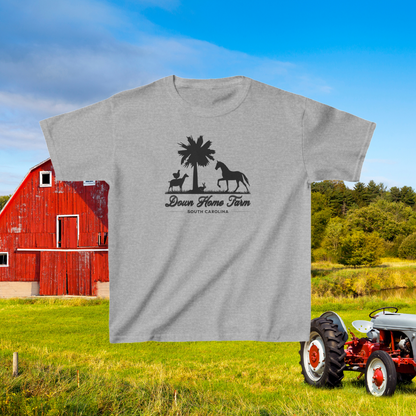 Down Home Farm South Carolina Youth T-Shirt, Cute Farm Logo Tee, Palmetto Tree and Animal Silhouette Design, Country Life Youth Apparel