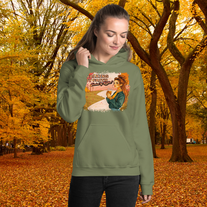 Walking by Faith Hoodie: Stay warm and inspired with this faith-filled design, fueled by coffee and perfect for fall! A stylish way to express your love for faith and caffeine. Hooded Sweatshirt