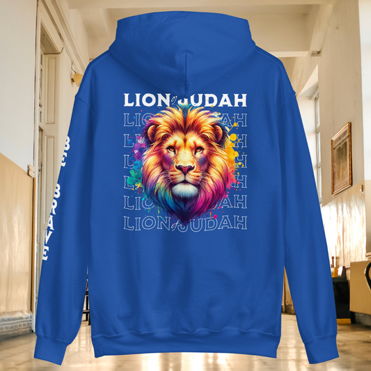 Lion of Judah Christian Sweatshirt, Inspirational Religious Apparel, Bold and Vibrant Lion Hoodie, Faith-Based Clothing Hooded Sweatshirt