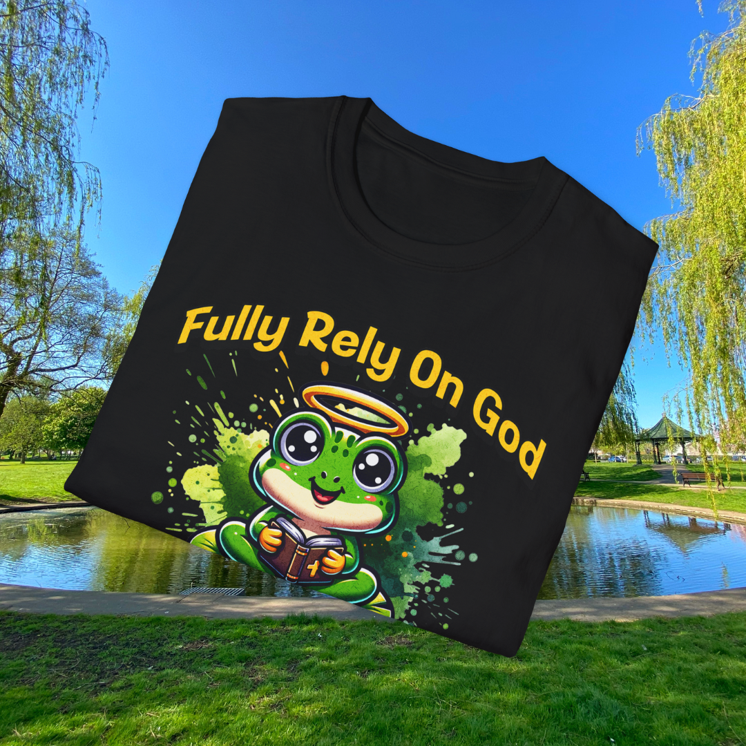 Fully Rely On God T-Shirt, F.R.O.G. Christian Graphic Tee, Cute Frog Faith-Inspired Shirt, Inspirational Religious Apparel