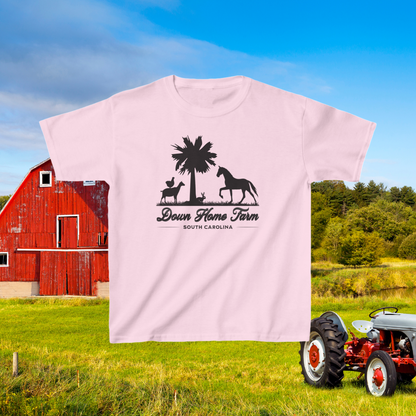 Down Home Farm South Carolina Youth T-Shirt, Cute Farm Logo Tee, Palmetto Tree and Animal Silhouette Design, Country Life Youth Apparel