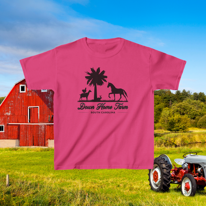 Down Home Farm South Carolina Youth T-Shirt, Cute Farm Logo Tee, Palmetto Tree and Animal Silhouette Design, Country Life Youth Apparel