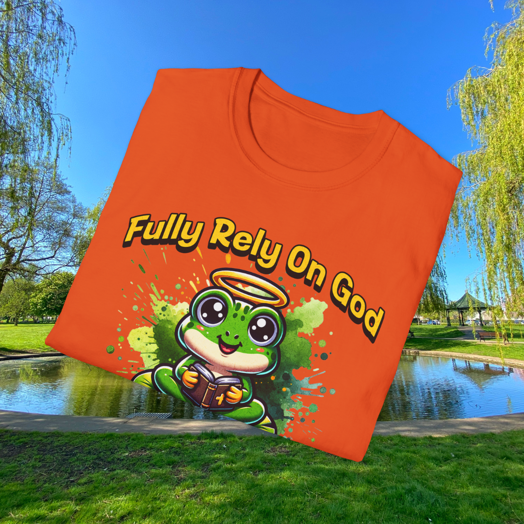 Fully Rely On God T-Shirt, F.R.O.G. Christian Graphic Tee, Cute Frog Faith-Inspired Shirt, Inspirational Religious Apparel