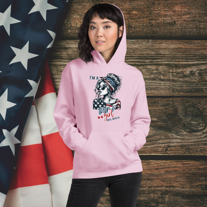 Patriotic Trump Girl Hoodie: Show off your bold and independent spirit with this stylish Hooded Sweatshirt featuring a confident design that's perfect for proud Americans.